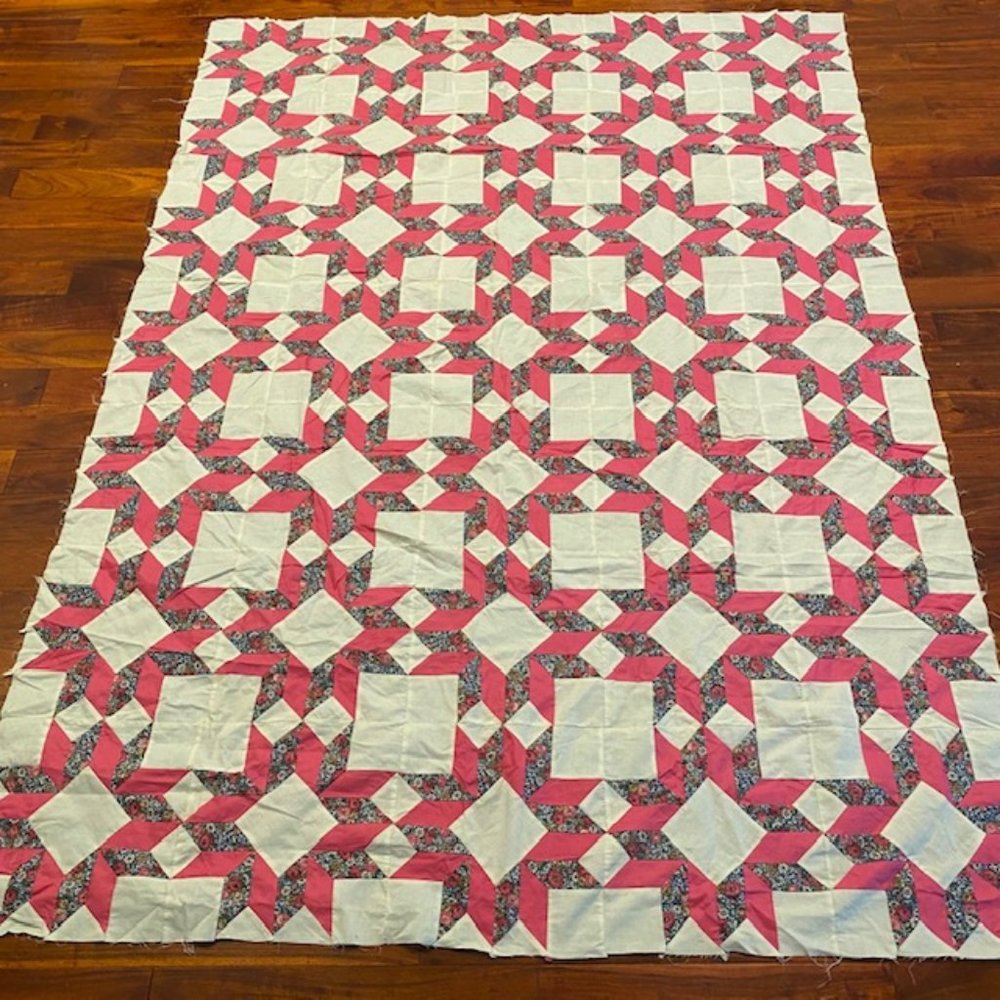 Vintage Unique Pattern Floral and Color Block Quilt Top